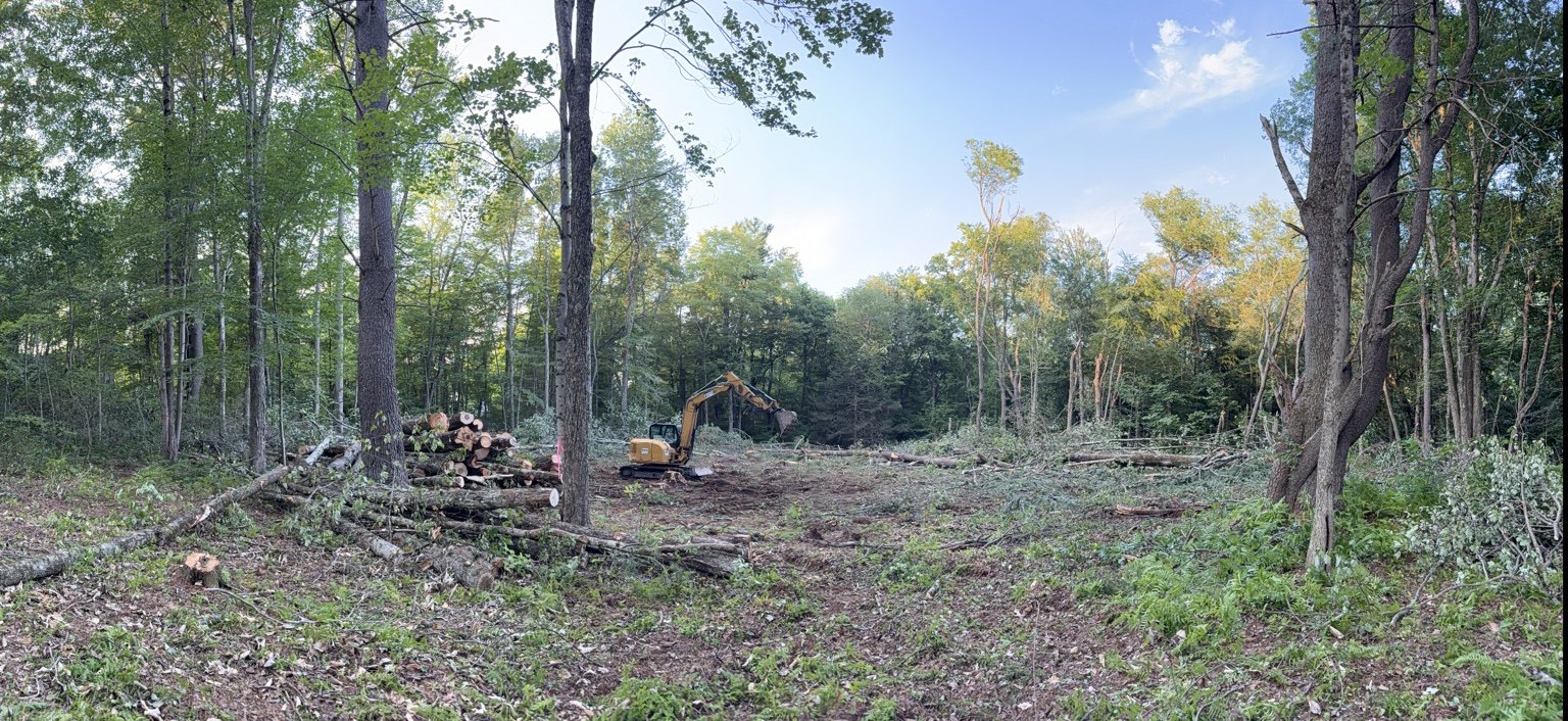 Homesite clearing project with excavator